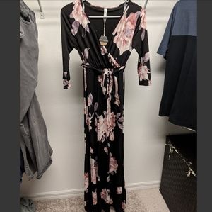 Black Floral Pink Blush Maternity Dress